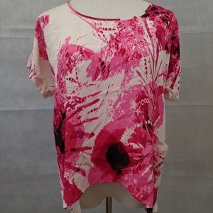 Gemma Abstract Pint Print Hi Low Silk Blouse